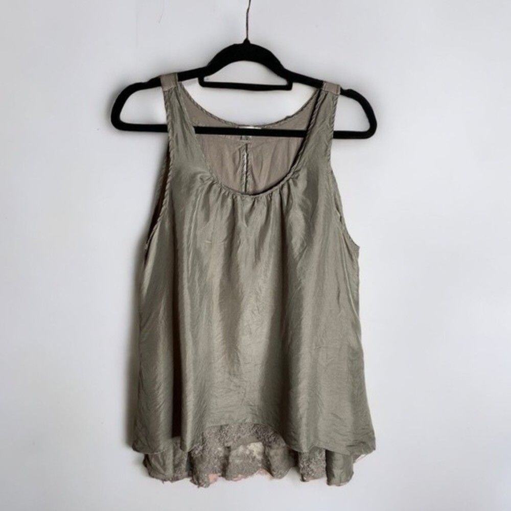 Garnet Hill Gray Mixed Media Cotton/Silk Tank in High Low‎ Tunic Top Sleeveless